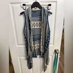 Origami by Vivien Southwestern Aztec Cotton Open Cardigan Vest Boho Festival S/M